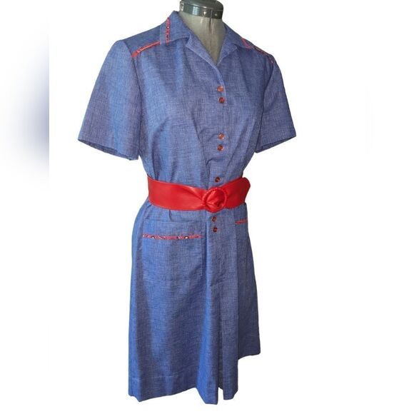 Vintage blue dress with red bandana accents‎ - Picture 3 of 4